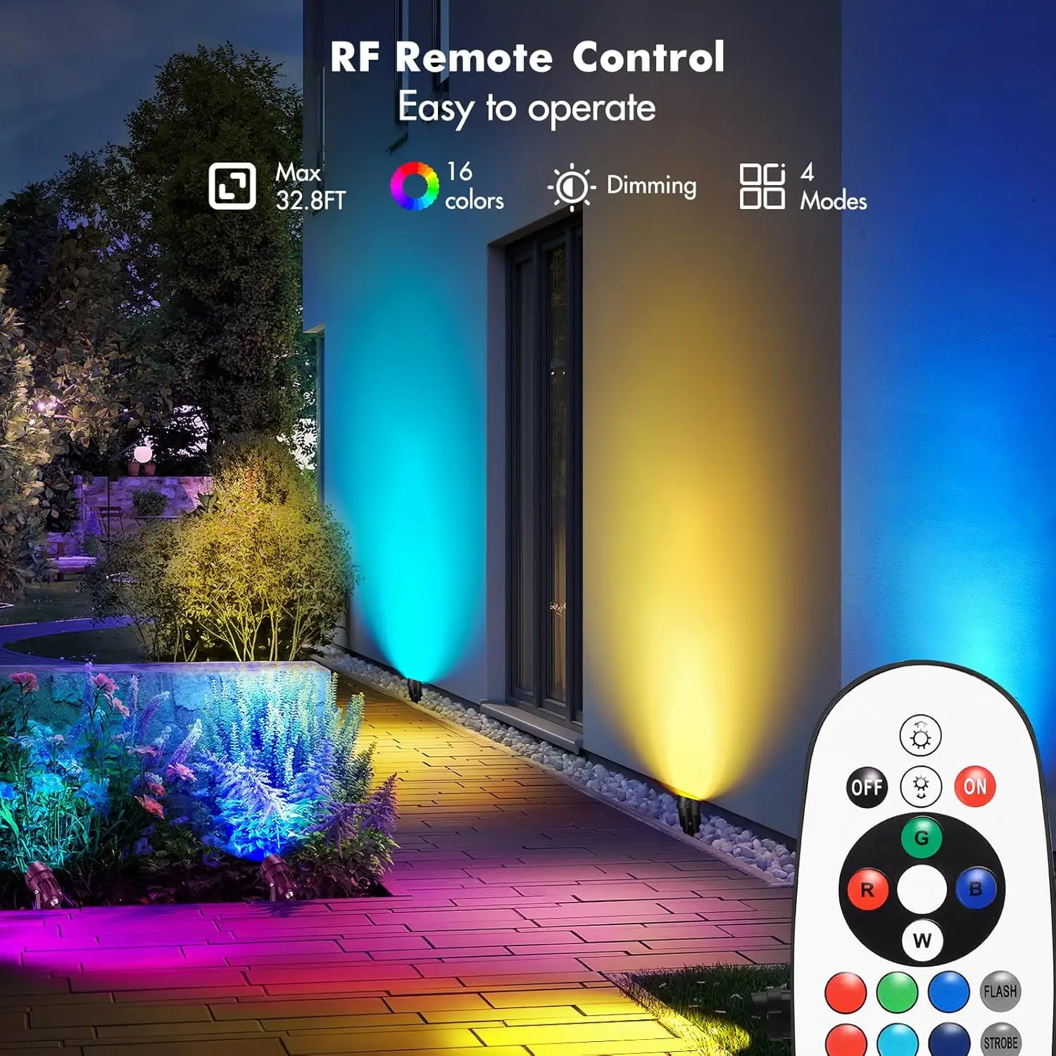 RGBW Spot Light Indoor Up Light Floor Spotlight 10W Accent Lighting Color Changing LED Spotlight with Remote & Switch Plug 2pcs