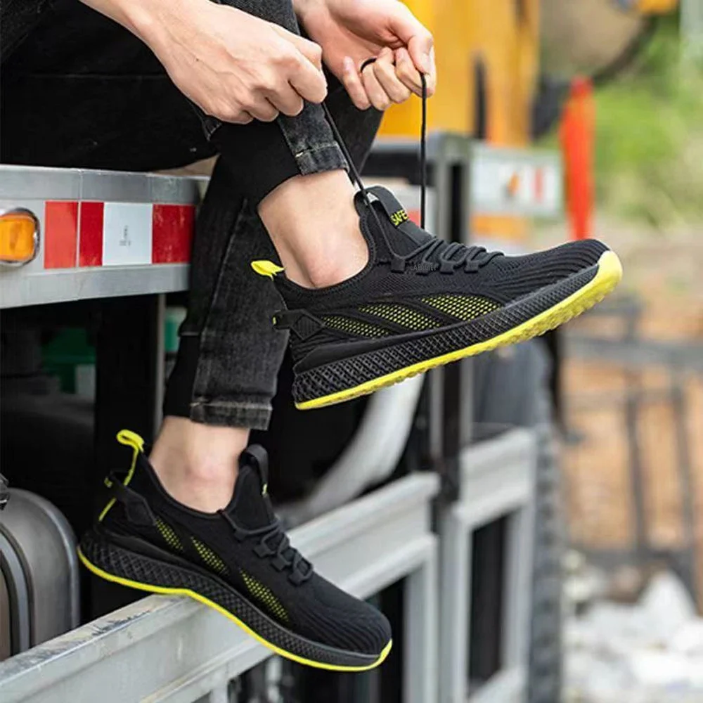 Imagem -06 - Sapatos de Trabalho Masculinos Respiráveis Sapatos de Segurança de Verão Tênis de Proteção Leves Sapatos de Trabalho com Biqueira de Aço Botas à Prova de Punção