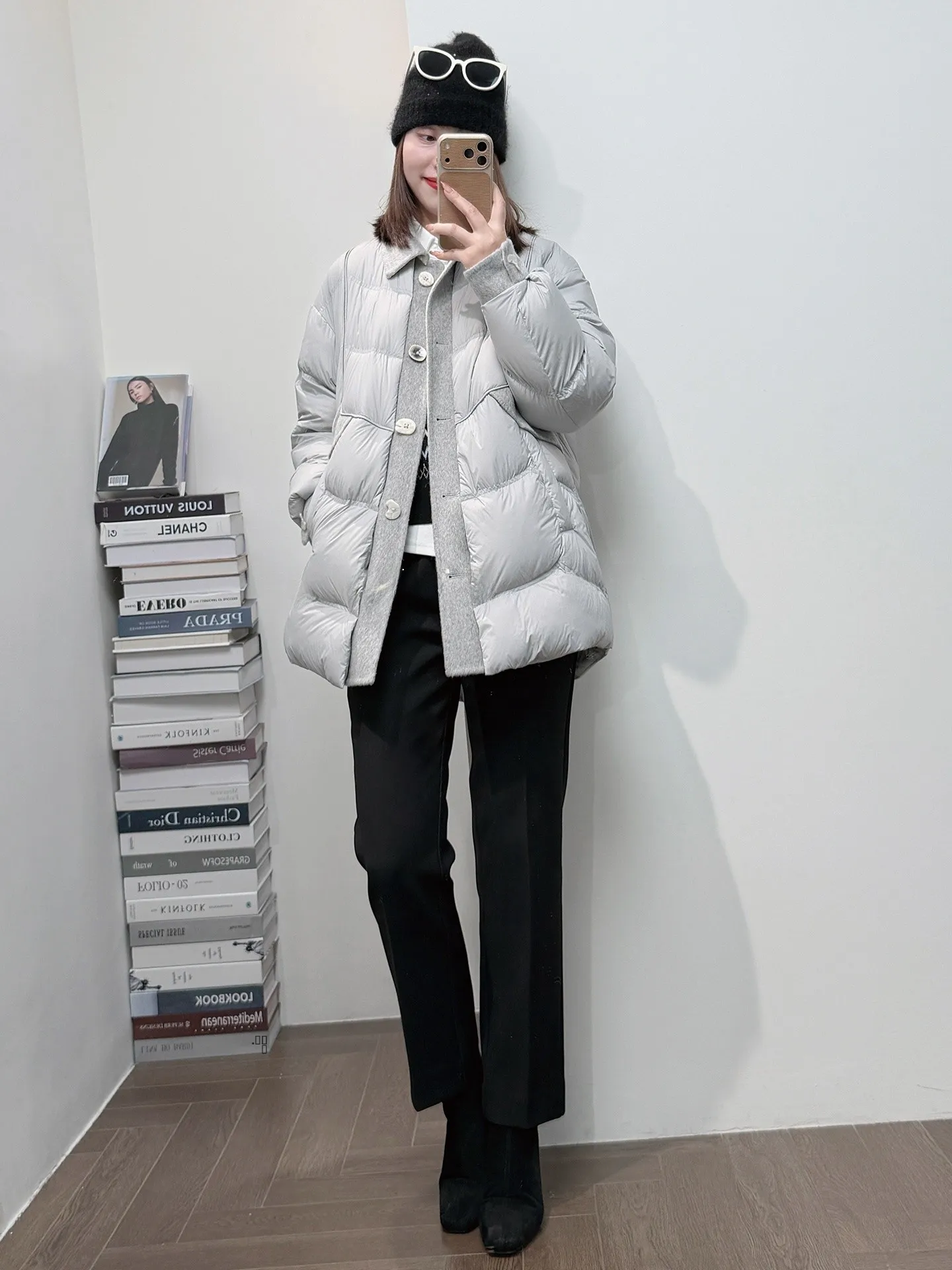 

ST Double-sided Woolen Tweed 90% White Du down H-ape Doll Collar Mid-Length down Jaet Faionable Personalized