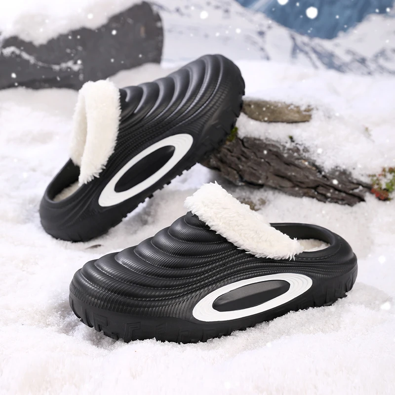 

Winter Men Cotton Slippers Warm Shoes Outdoor Indoor Waterproof Male Women Non-slip Home Bedroom Plush Warm Slippers Big Size