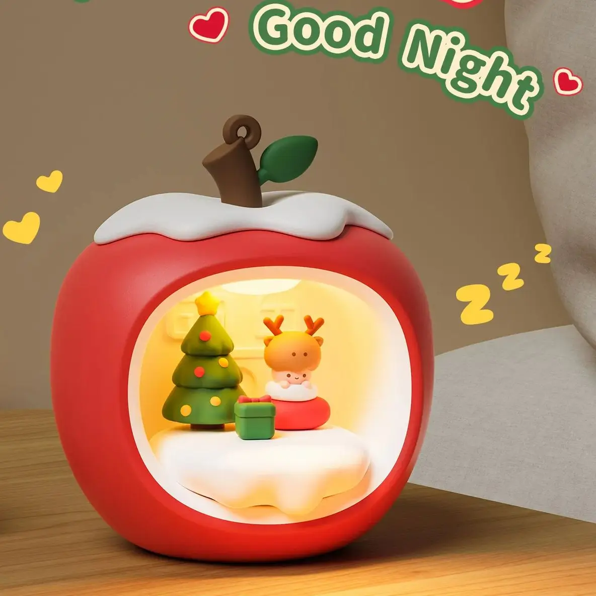 

Apple Nightlight Christmas Gifts Elk Cat Sleeping with USB Charging Bedroom Bedside Night Lamp for Gift