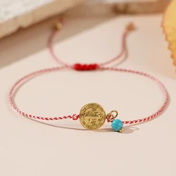 Shinus Dainty Martis Series 3mm Copper Bead Synthetic Turquoise Jesus Round Pendant 2024 New Greek March Bracelets for Women