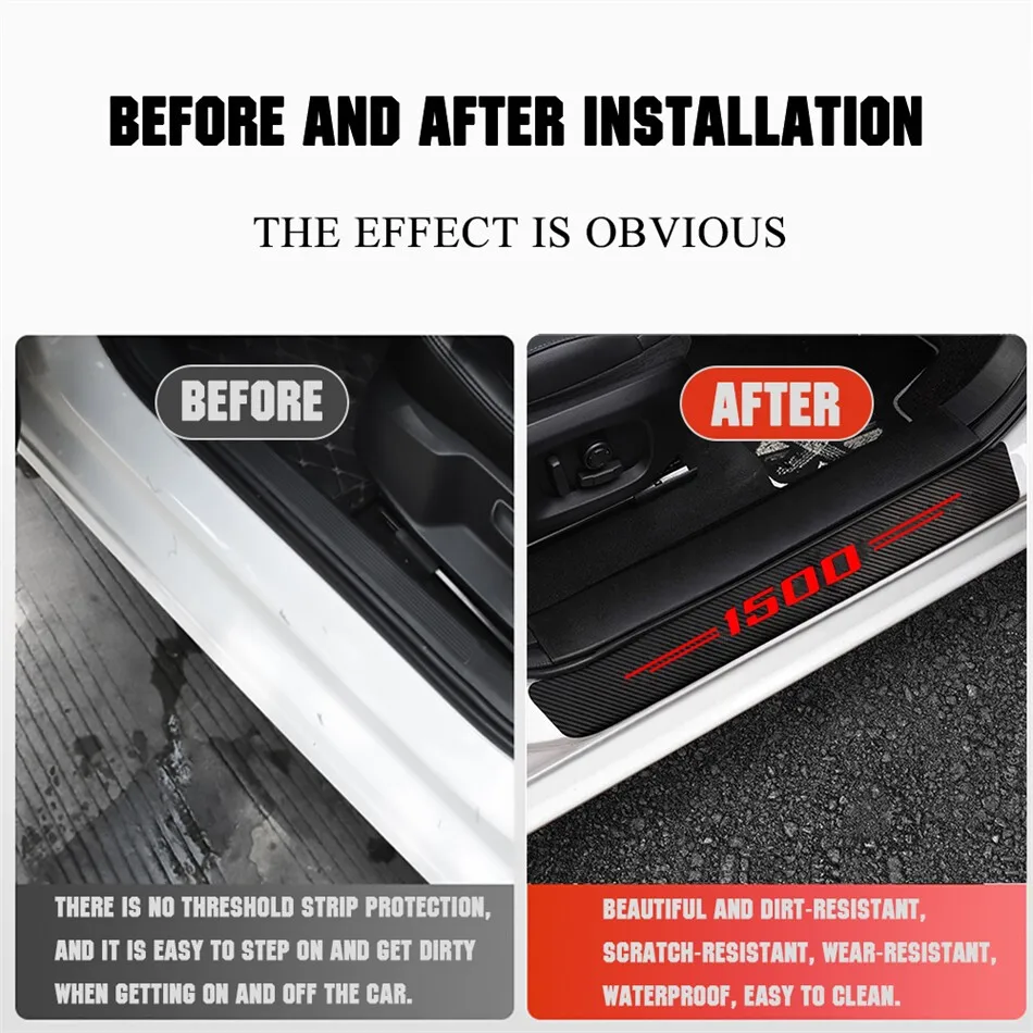 4PCS Carbon Fiber Car Door Sill Protector Stickers Threshold Decals for Dodge RAM SRT 1500 Avenger Journey Challenger Charger view 3