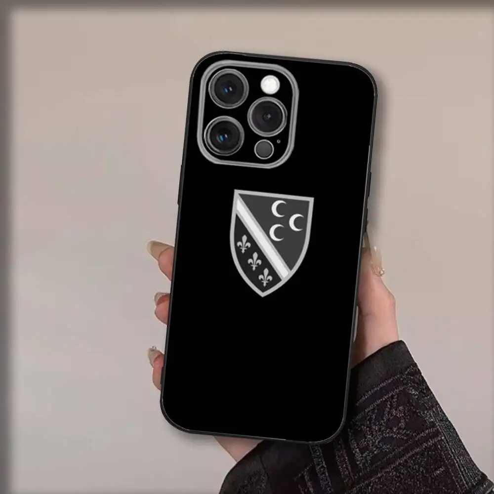 Funda de teléfono con bandera S-Sandzaks para iPhone 17,16,15,14,13,12,11,Pro,Max,Plus,Air,X,XS,XR,SE,8,7,Mini, Funda negra suave