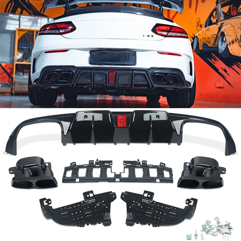 MagicKit For Mercedes-Benz C Class C205 A205 COUPE 2015-2018 with AMG-Line exterior package and AMG C63 Black Rear Diffuser