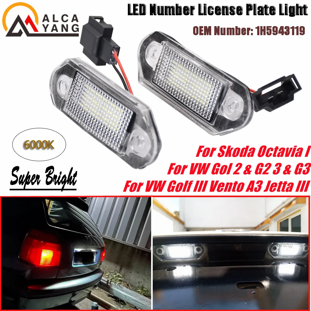 2Pcs LED Car License Number Plate Light Lamp Bulbs Auto Illumination For VW Golf mk3 Gol 2 3 Vento A3 Jetta mk3 Skoda Octavia I