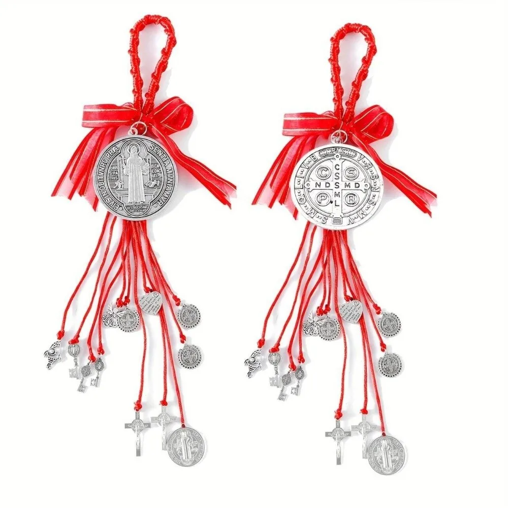 Handmade Saint Benedict Medal Zinc Alloy Cross Protection Blessing Charm Car Hanging Pendant Double Side Catholic Medal