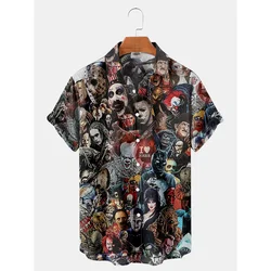 2023 Summer New Men's T-Shirts 3D Printed Horror Pattern Hawaiian Fashion Designer Men's Horror Shirts Day Of The Dead Tops 5XL