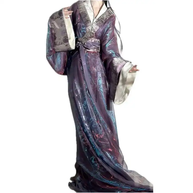 

Hanfu Dress Women Chinese Traditional War Robe Female Cosplay Costume Purple Colorful Gauze Outerwear+Satin Gown Hanfu Costume
