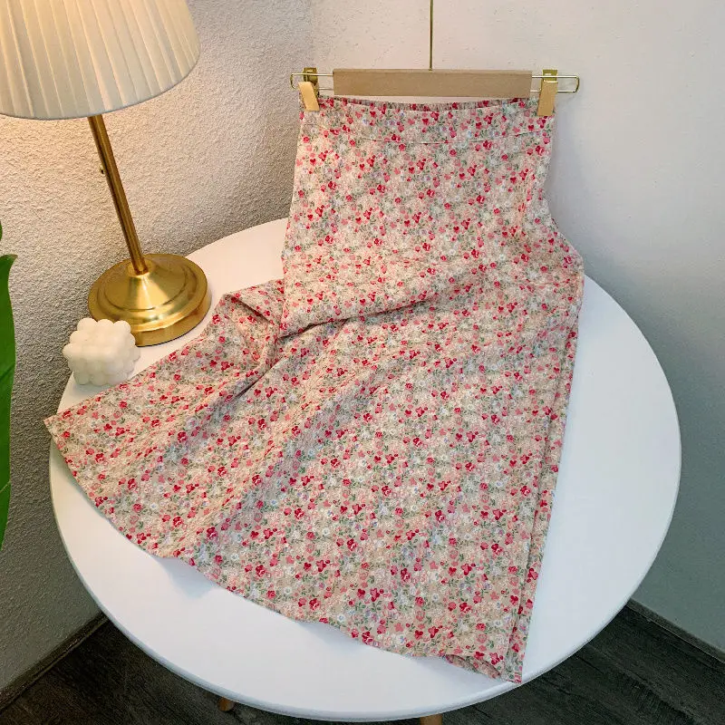 تنورة Street Sle متوسطة الخصر على شكل حرف A للنساء بطبعة زهور متوسطة الطول وتنورة للجسم مجموعة صيفية للسيدات... #4