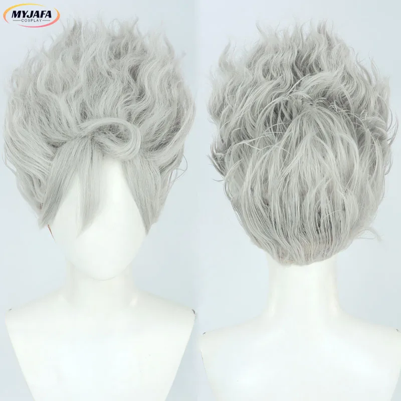 Monkey D Luffy Cosplay Wig Anime Straw Hat Boy Gear 5 Nika Luffy Silver Gray Curly Heat Resistant Synthetic Hair Wigs + WigCap