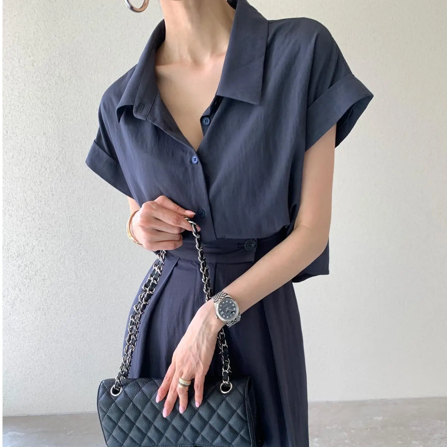 

Loose Short Sleeve Women's Shirt And Pants Set Fashionable Breathable Cotton Casual Style High Waist Straight Leg Trousers