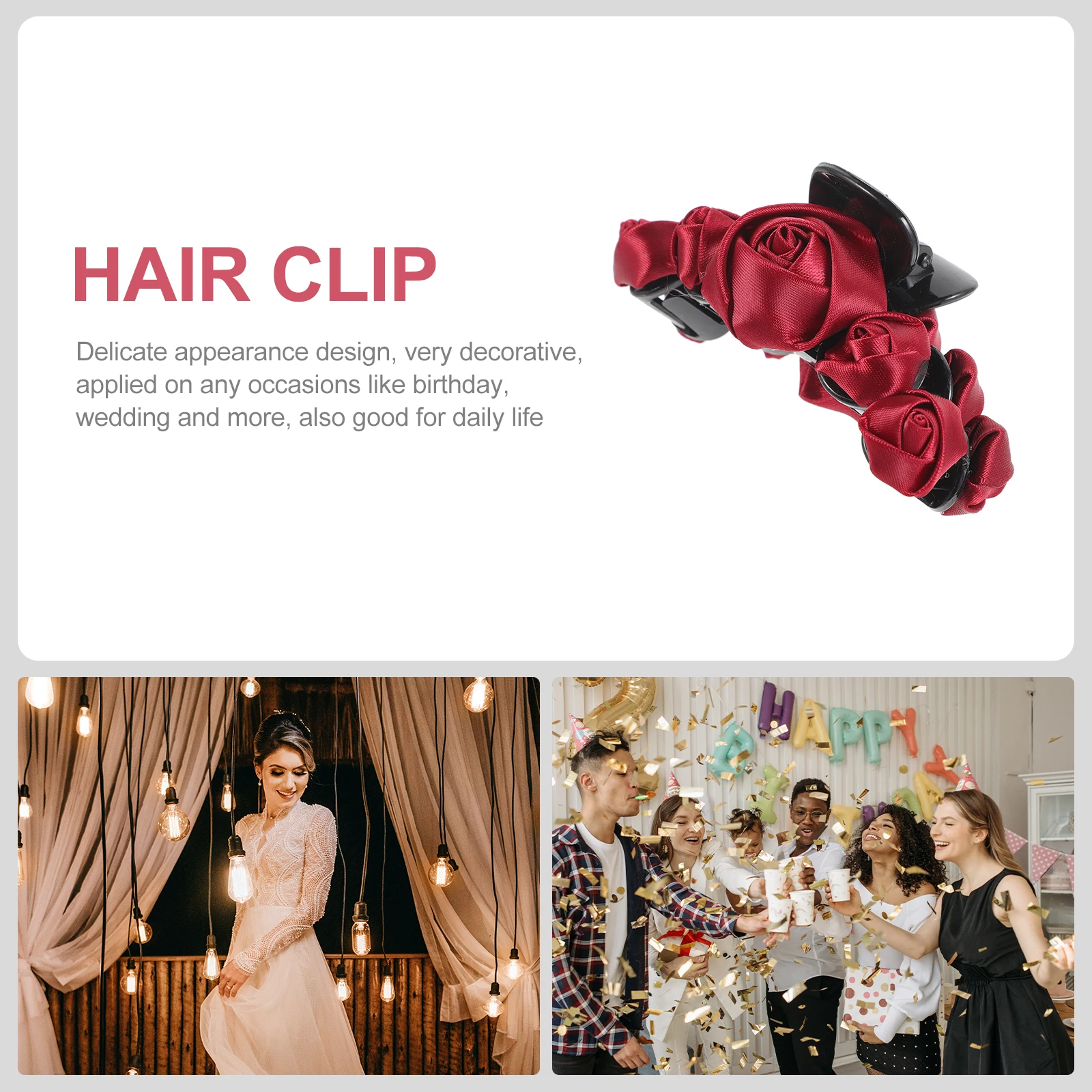 

Rose Hair Claw Clip Red Rose Black Base Grabber Clips for Women Easy Use Thin Hair Accessories Metal Decor Pins Bobby Clamps