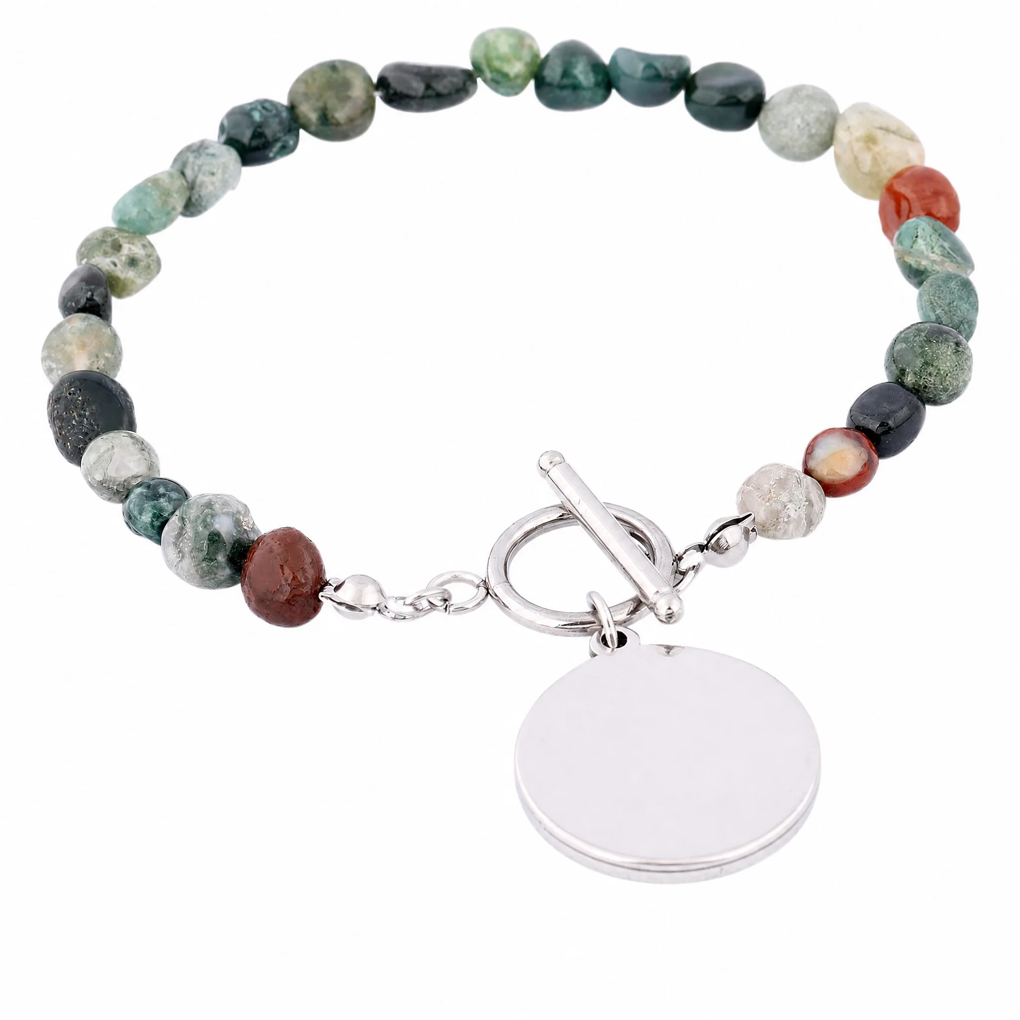 2pcs Natural Stone Beaded Bracelet Base Blanks Fits 20mm Round Stainless Steel Cabochon Bezel Pendant Tray Diy Jewelry Making