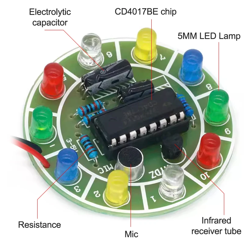 

Colorful Voice Controlled LED Light Kit DIY Electronic Production Rotating Light Parts for Creative Projects