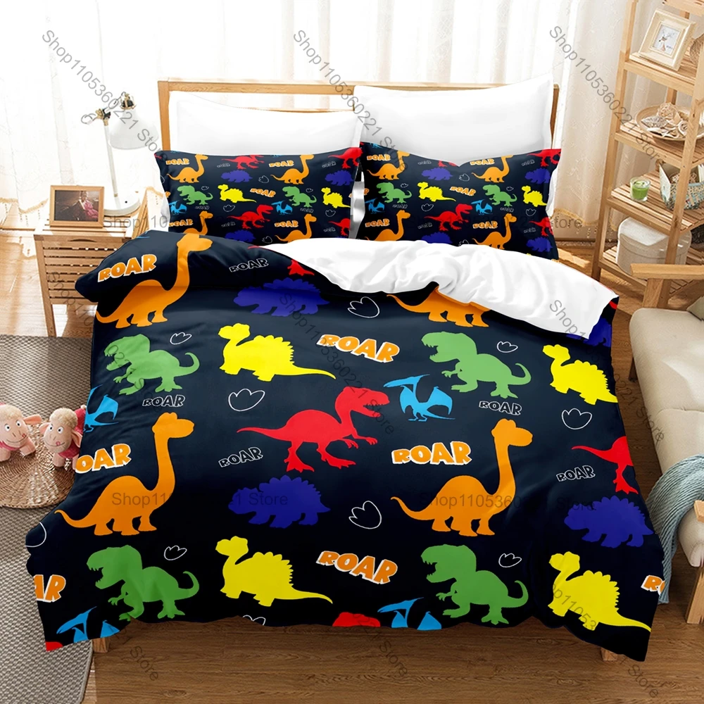 Kawaii Cartoon Dinosaur Three Piece Bedding Set Luxury Comforter Set with Queen King Size Cool Two household goods Anime cama in