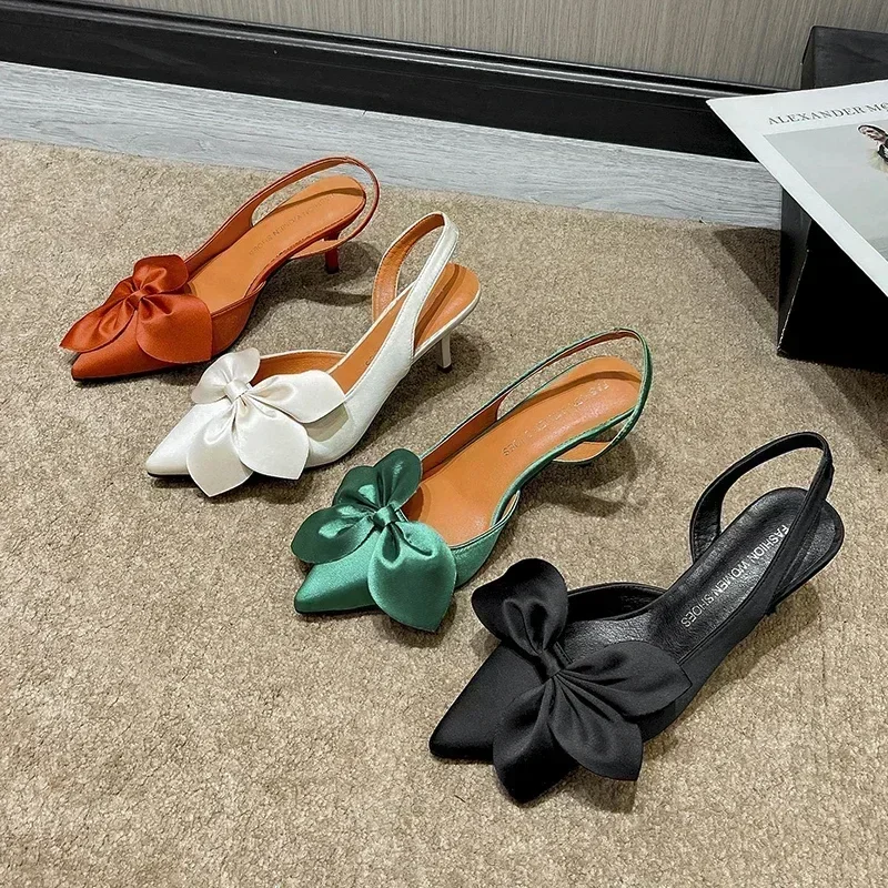 

Heeled Sandals for Women Butterfly Knot Thin Heels Women's Sexy Wedding Party Female Pumps 2024 New Summer Shoes Sandalias Mujer