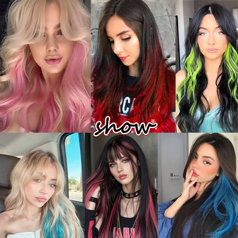 Hair Clips Hair Extensions Wig Synthetic Long Straight Gradient Color Clip-in Hair piece Hair Clips for Hair for Women Wear