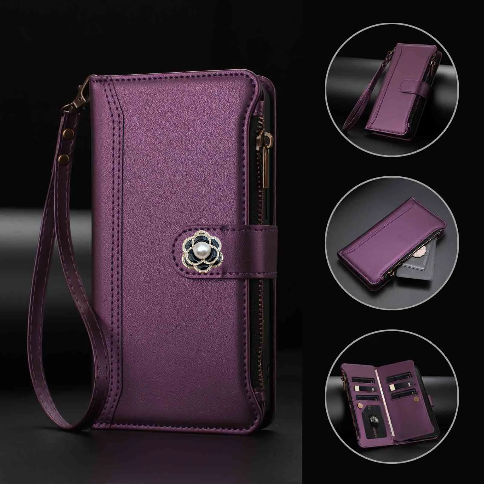 Multi 9 Cards Camellia Flower Phone Case For XVivo T5 Pro T5E T3X T3 Ultra Lite T2 T1 S2 Crossbody Leather Zipper Wallet Cover