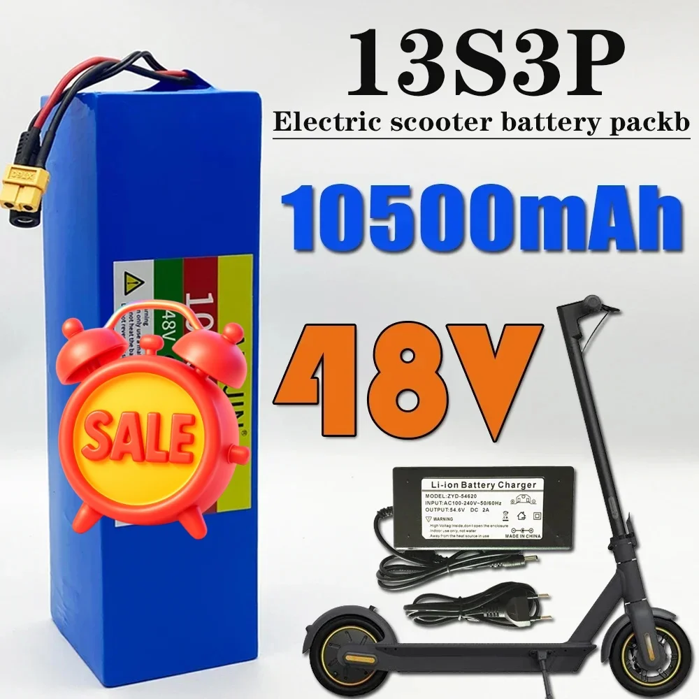 

48V E-Bike Battery 13S3P 10.5Ah 18650 Rechargeable Lithium Pack for Electric Scooter Bicycle 1000W BMS + 54.6V Charger