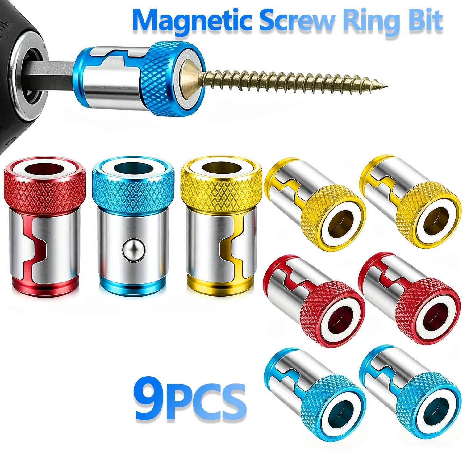 9Pcs Magnetic Screw Holder Ring 1/4 Inch Hex Drill Bit Strong Magnet Positioning Ring for Electric Screwdriver DIY Repair