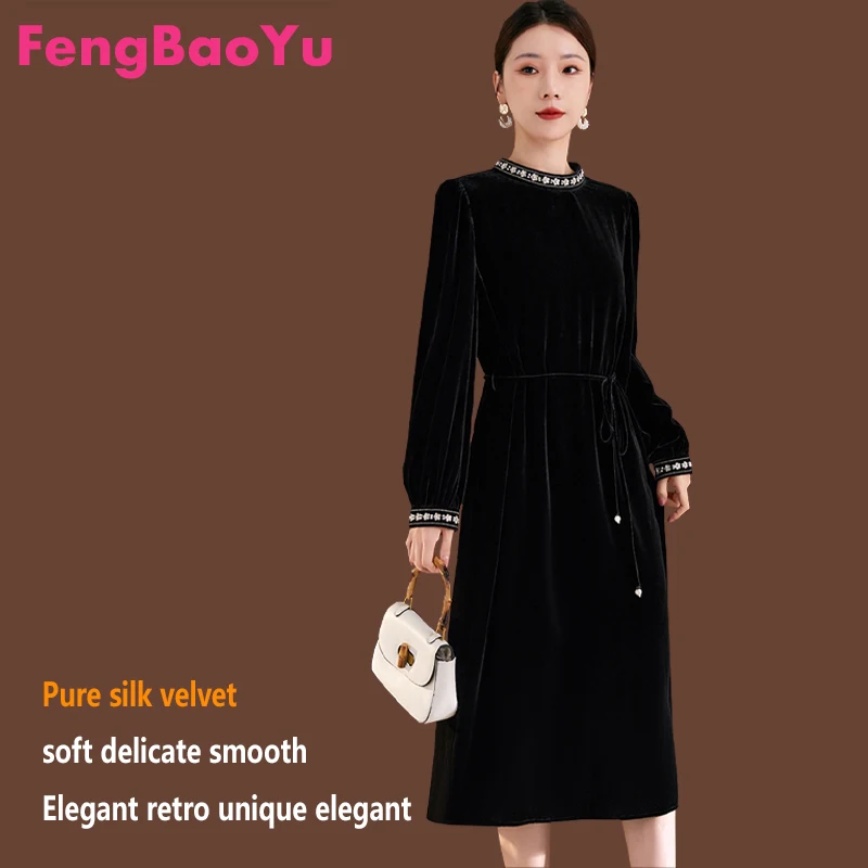 

Fengbaoyu Luxury Silk Velvet Women's Dress Elegant and High-Class Business and Casual Dress Shiny Lustrous, Soft Comfortable