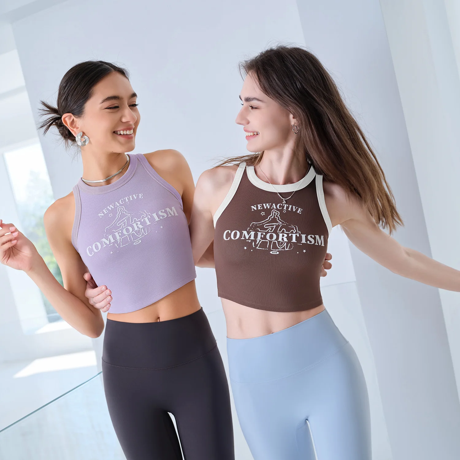 Printed Longline Sports Bra for Women – Fixed Cup, Stylish Workout Tank for Yoga, Pilates & Spring Summer