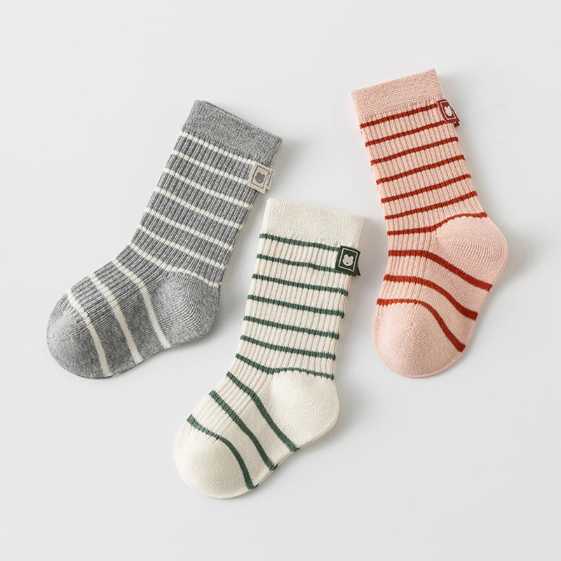 4Pairs Boys Girls Knee High Socks Stripped Soft Kids Cotton Sock Children School Socks Infant Baby Floor Socken For 0-7Year