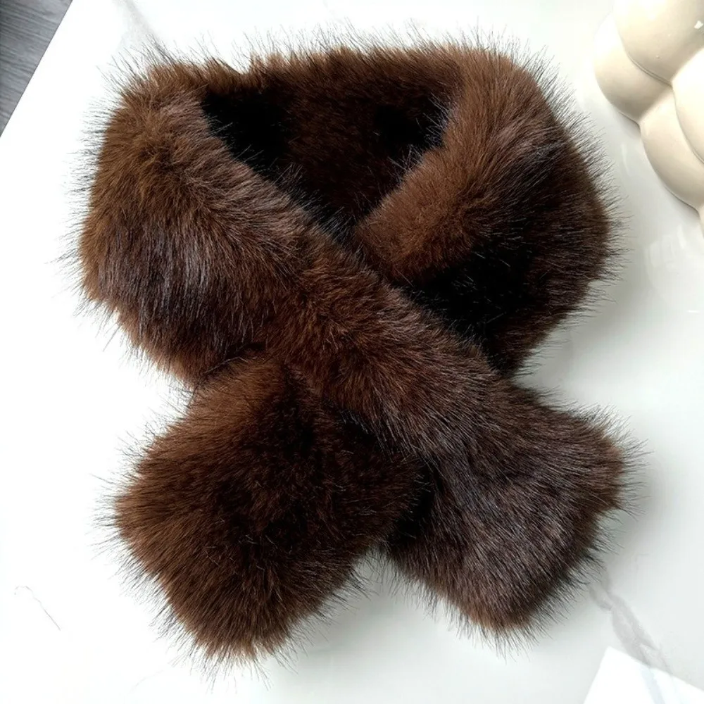 

Fashion Double-sided Cross Scarf Thicken Neck Protection Neck Scarf Faux Fox Fur Neck Warmer Women Girl