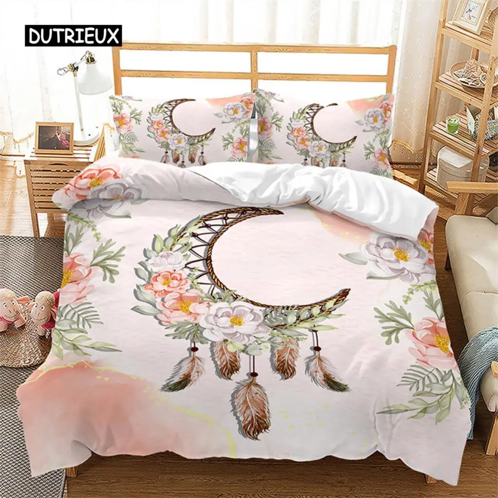 

Dreamcatcher Duvet Cover Bohemia Floral Feather Bedding Set Twin King Double For Kids Girl Teen Room Microfiber Moon Quilt Cover