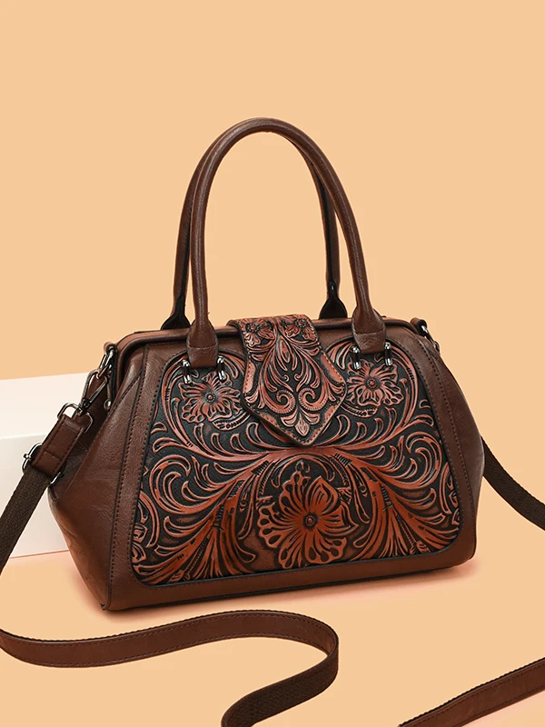 

Ретро-сумка женская из кожи с эффектом люкса, новинка 2025 года, универсальная этническая сумка-тоут/кроссбоди для женщин среднего и старшего возраста