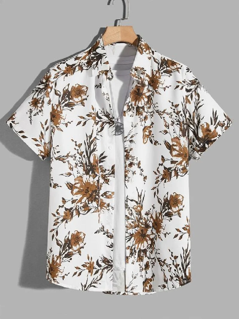 Camisa de manga corta con estampado Retro para hombre, abrigo informal de moda con botón de solapa, ropa de gran tamaño, Verano