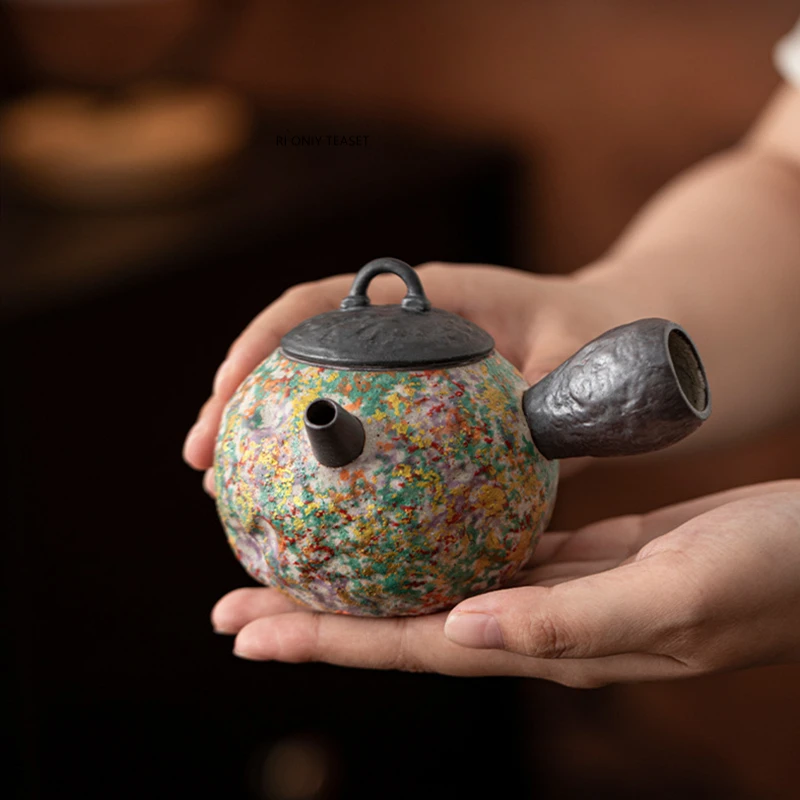 210ml Chinese Traditional Ceramic Teapot Handmade Side Handle Tea Pot Household Ball Hole Filter Kettle Travel Portable Tea Set