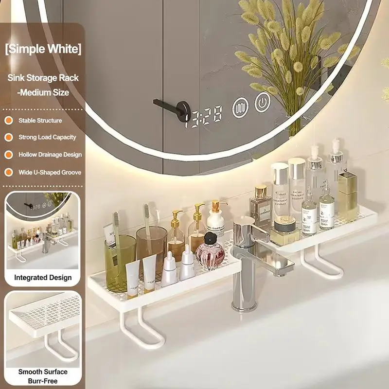 New Over Sink Faucet Storage Shelf Large Capacity Hollow Drain Design For Bathroom Kitchen Organizing