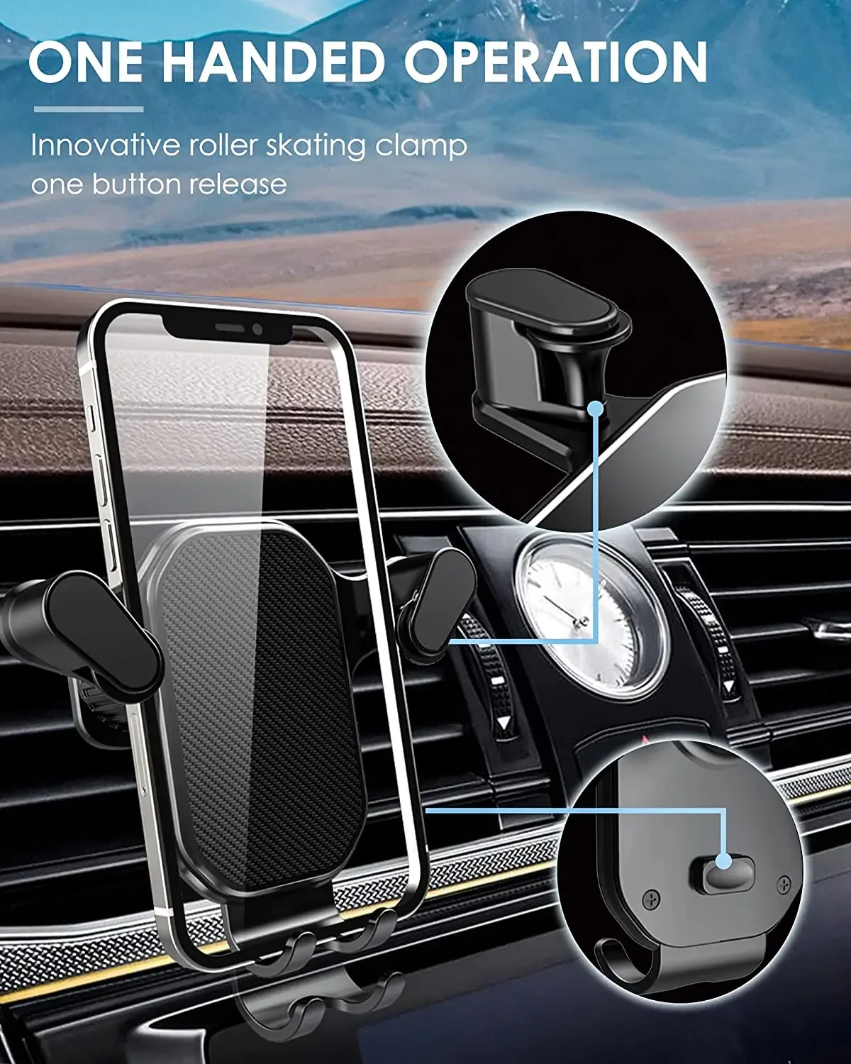 Gravit Car Phone Holder with Hook Car Air Vent Clip Mount Not Fall Off Smartphone Stand GPS Support For 4.7-6.7in Mobile Phones