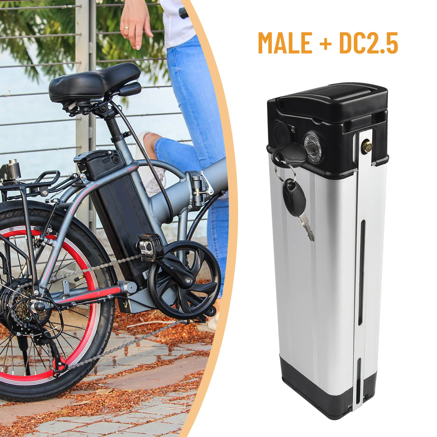 36V/48V Electric Bicycle Battery Box Ebike Large Capacity Holder Case With 2keys DC2.5/con For1865o Lithium Battery E-bike Parts