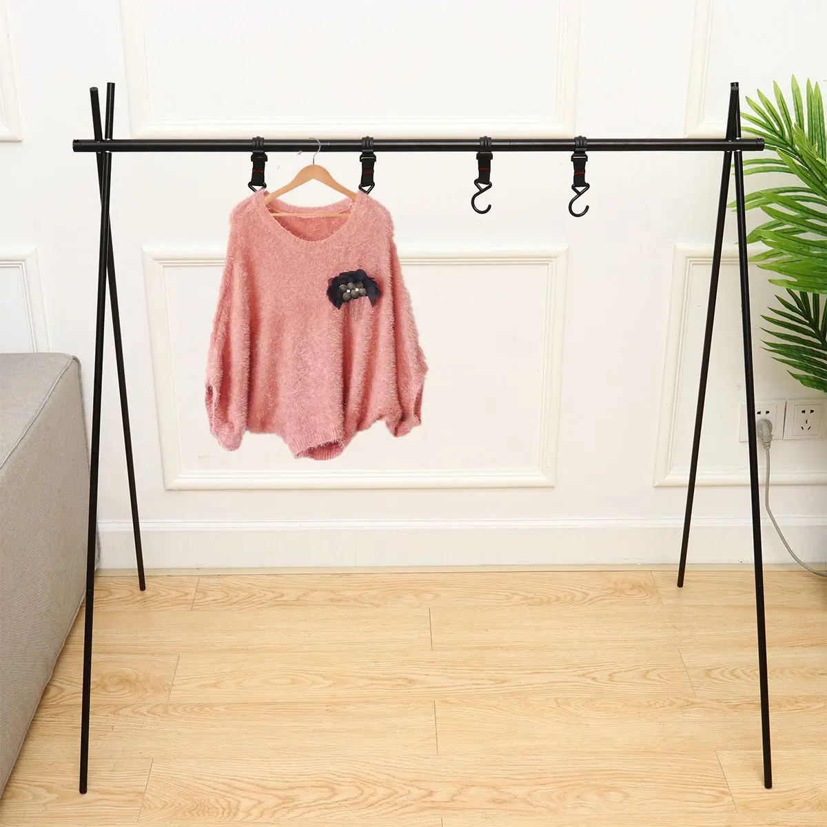 

1Pcs Camping Tripod Triangle Stand Black Size L Outdoor Folding Aluminum Alloy Hanging Rack Portable Camping Organizing Shelf