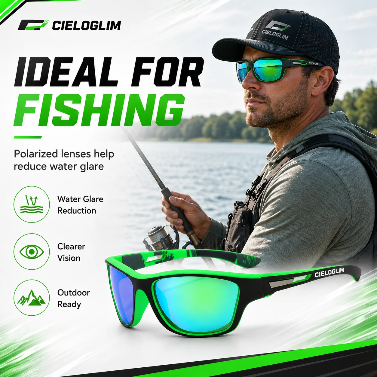 

CIELOGLIM Polarized Sport Sunglasses UV400 Anti Glare Lens for Bike Cycling Fishing Hiking Climbing