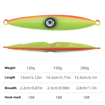 慢速鐵板平底釣餌 120克 150克 200克 沈水垂直鐵板餌 夜光平底鐵板餌 海釣船釣餌 6 最佳銷售 200克魚鉤 - №5