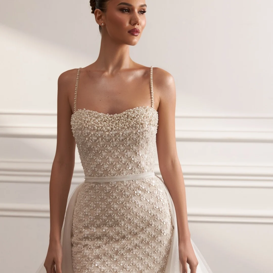 Amanda Customized White Beading Spaghetti Strap Prom Dress Strapless Floor-Length Sequins vestidos de noche  Formal Evening 2025