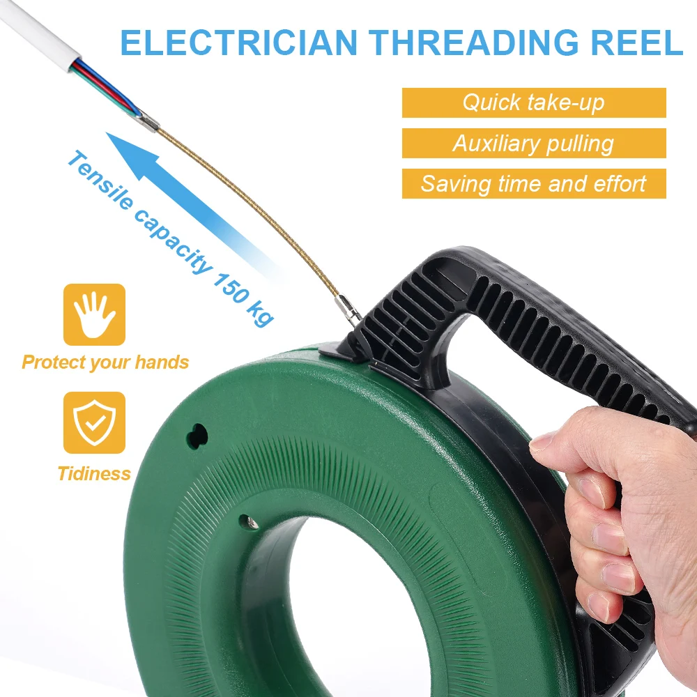 3MM Cable Push Puller Tape Reel Conduit Ducting Rodder Pulling Wire Aid Electrical Wall Wire Fast Wire Take-up Threading Tool