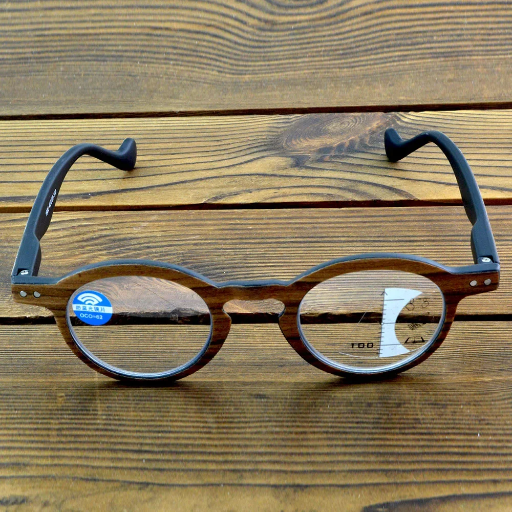 Wooden Frame Progressive Reading Glasses Men Anti Blue Light UV Protection All-in-One Vision Solution Glasses Women 0.75 to 4