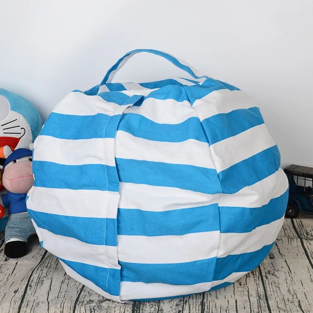 Stuffable Animal Toys Storage Bean Bag Large Capacity Stripe Round Storage Bags Kids Plush Toy Organizer