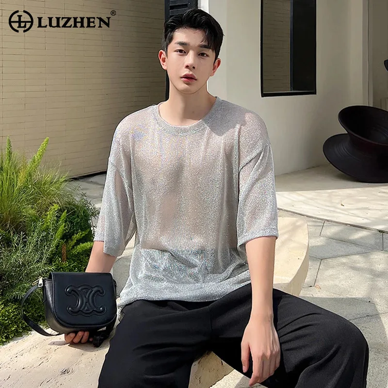 

LUZHEN Fashion Breathable Thin Gauze Short Sleeved T Shirt Men's 2024 Summer New Trendy Elegant Translucent Design Tops LZ4258