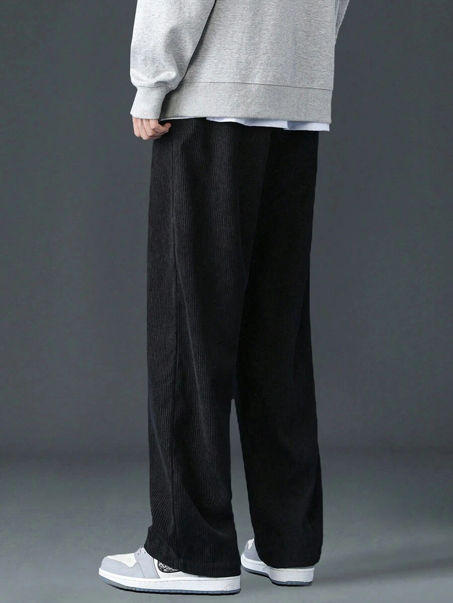 

Мужские вельветовые прямые брюки с завязками на талии, карманами и дизайном логотипа — эластичные, повседневная посадка для повседневной носки, Spri