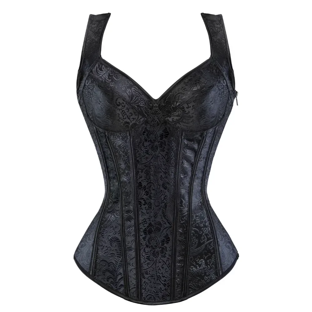 Women Corset with Straps Overbust Corsets Vest Steampunk Corsets and Bustiers Lace Up Boned Jacquard Corset Top