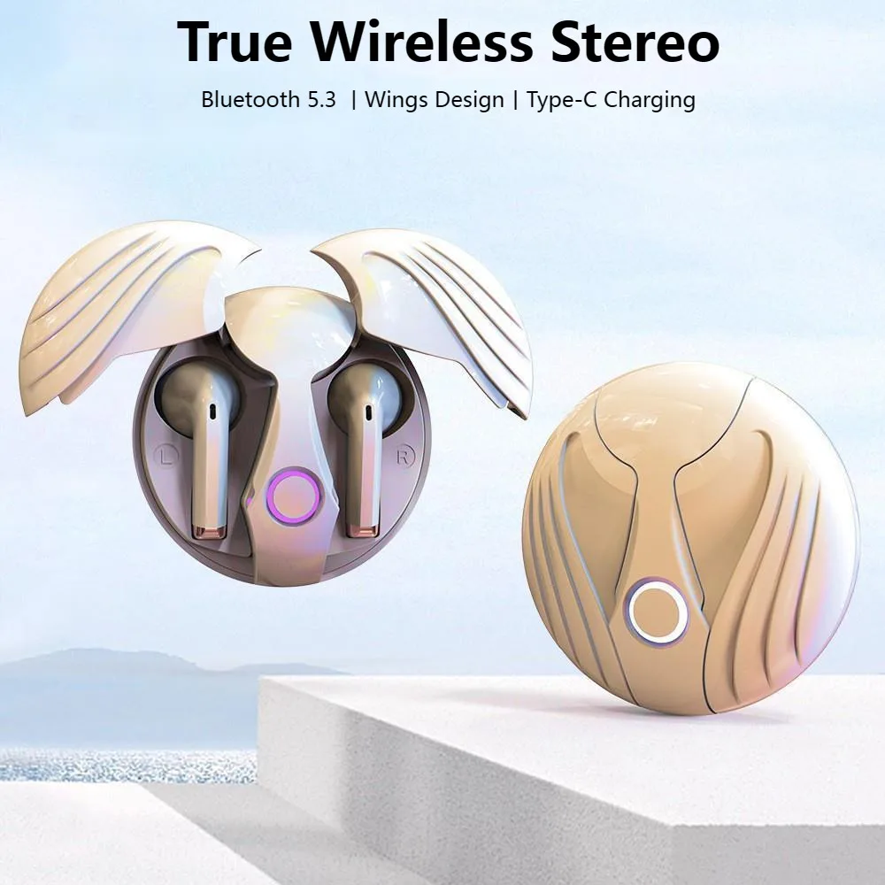 

Wireless Bluetooth5.3 Earbuds Angel Wings Shaped Design E-Sports Gaming Hifi Stereo Long Battery Life Noise Cancellation Headset