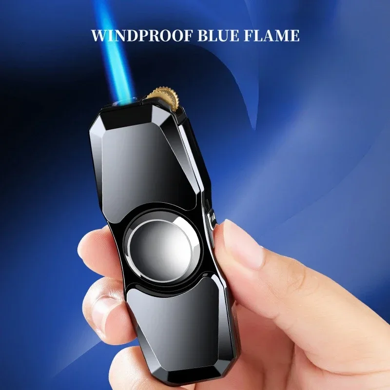 Cool Metal Fingertip Rotating Windproof Lighter, Blue Flame Torch, Grinding Wheel Lighter, Direct Smoking Accessories