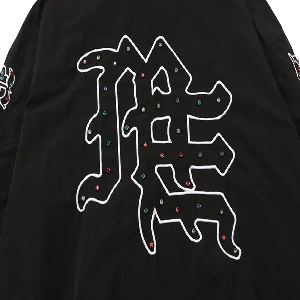 Mixed Emotion High Street Hip Hop Beaded Embroidered Letter Jacket - Men's and Women's Casual Loose Fit Zipper Coat view 4
