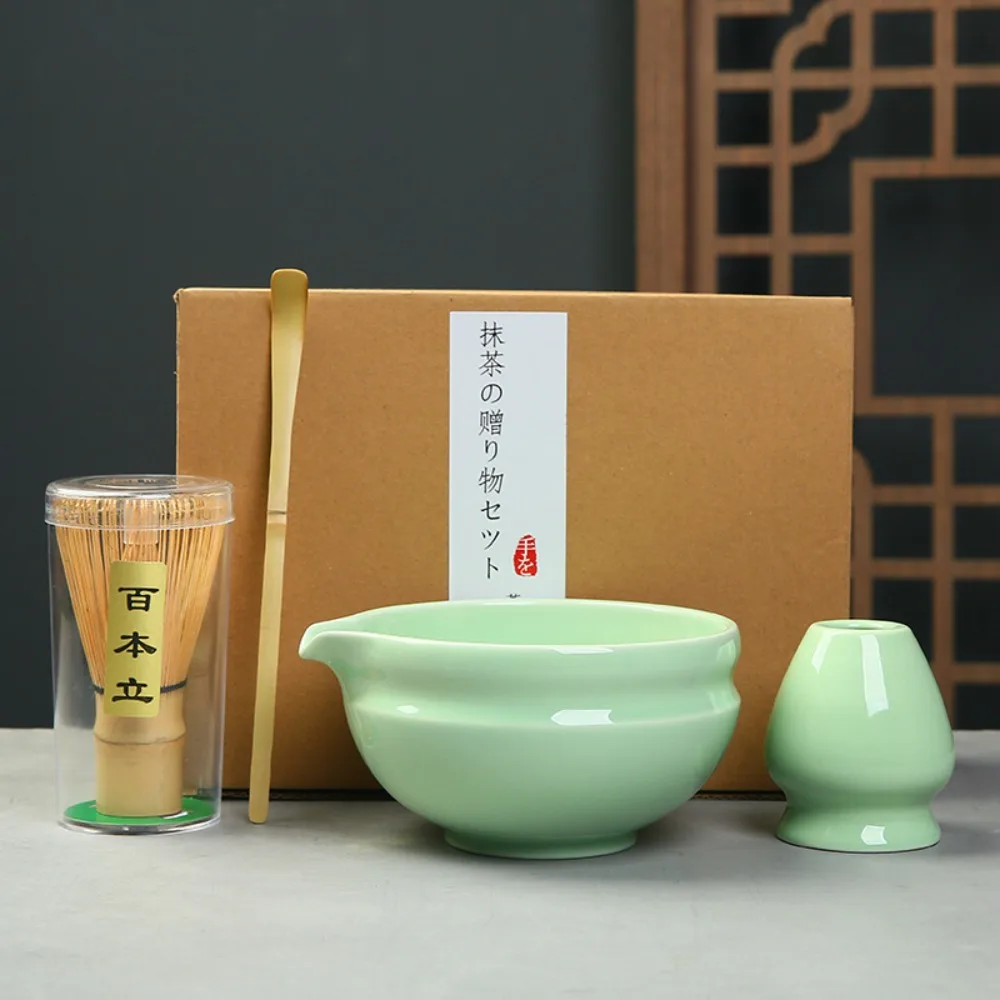 

4PCS Ceramic Bamboo Japanese Matcha Tea Set Matcha Bowl Reusable Matcha Making Kit Matcha Whisk Holder Matcha Whisk Set